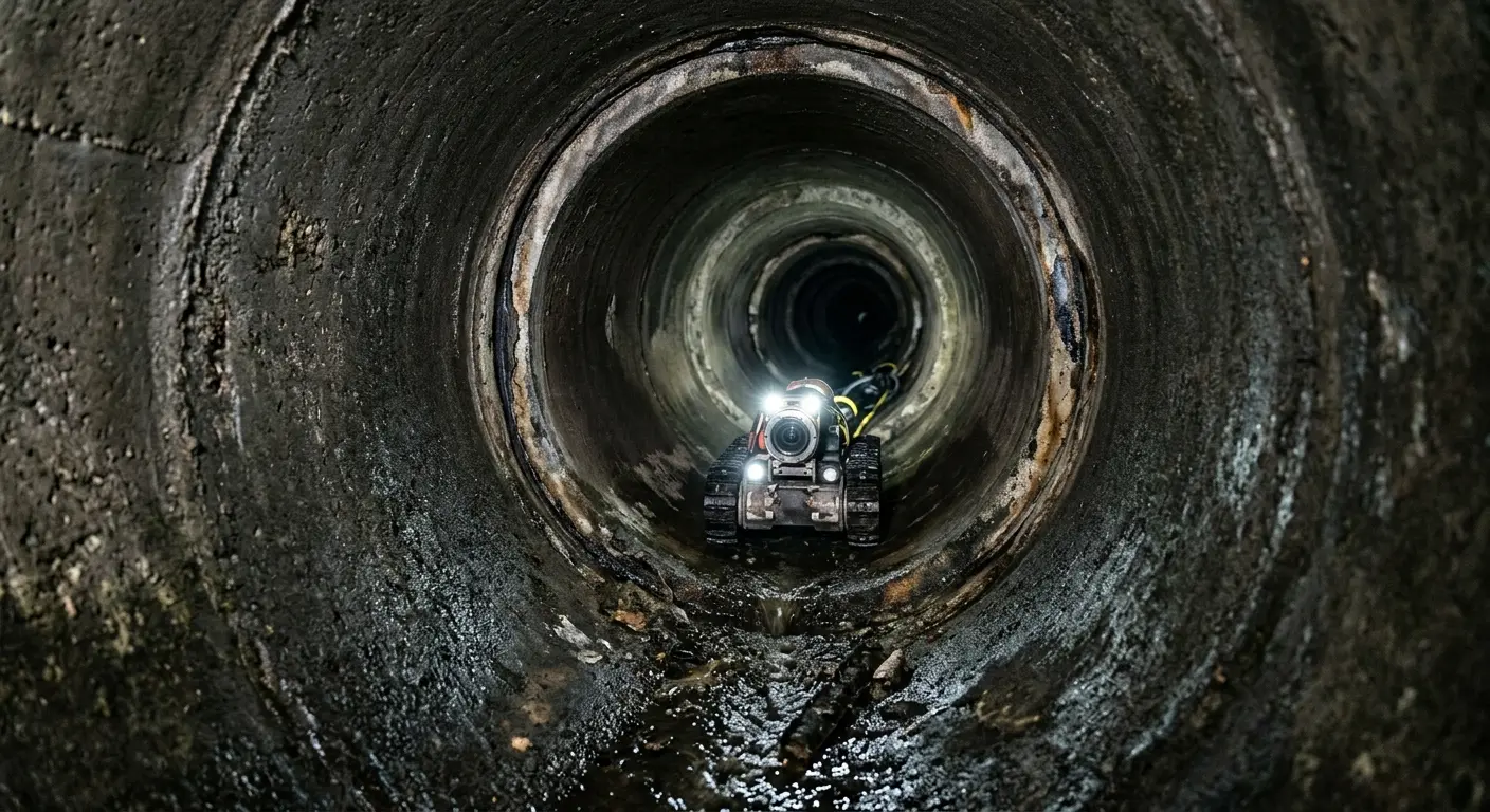 Robotic sewer camera inspecting pipe interior for Drain Snake Service in Plainsboro